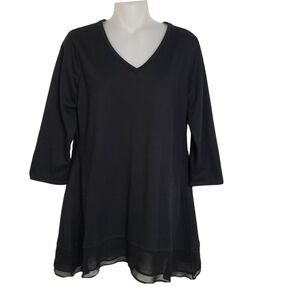 LOGO Lounge by Lori Goldstein Womens Top Small French Terry Tiered Chiffon Trim